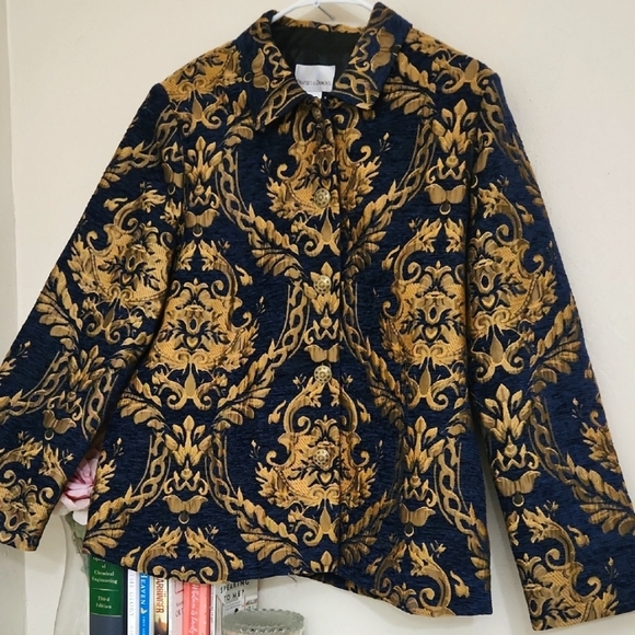 Elegant Tapestry Gold and Blue Women's Jacket XL Glam Formal Party Church - Picture 1 of 10